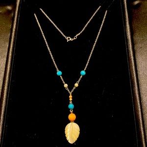 Sterling silver mother of pearl and turquoise and coral beads necklace